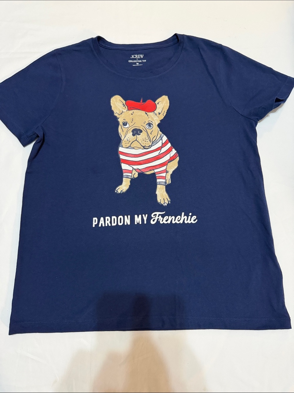 J. Crew Navy Graphic Tee with French Bulldog Graphics M Cotton NWT